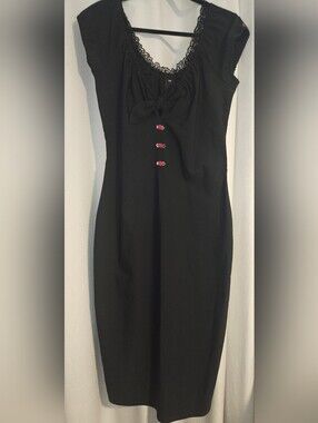 Stop Staring Black Midi Dress with Rose Buttons 2X